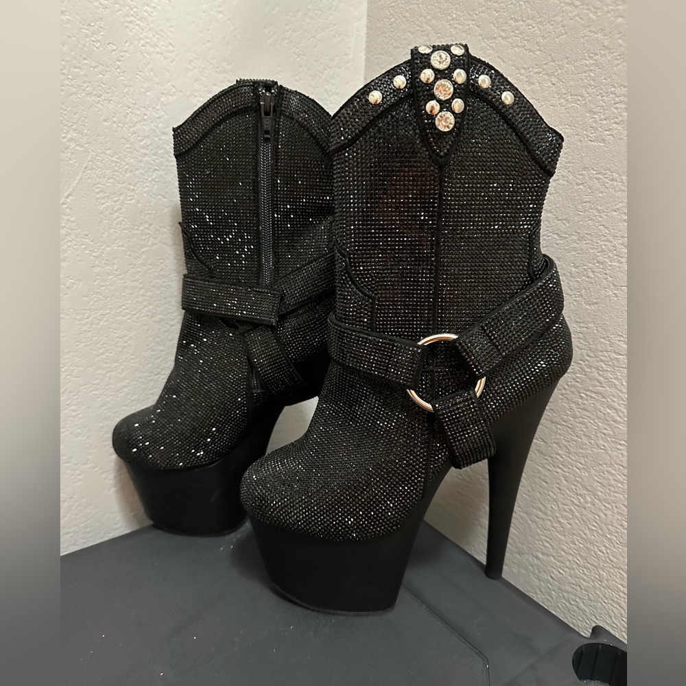 Pleaser black stiletto boots. Size 7
